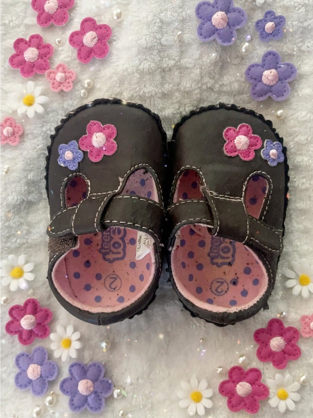 Kids Black Leather Flower Mary Jane Shoes - Unbranded